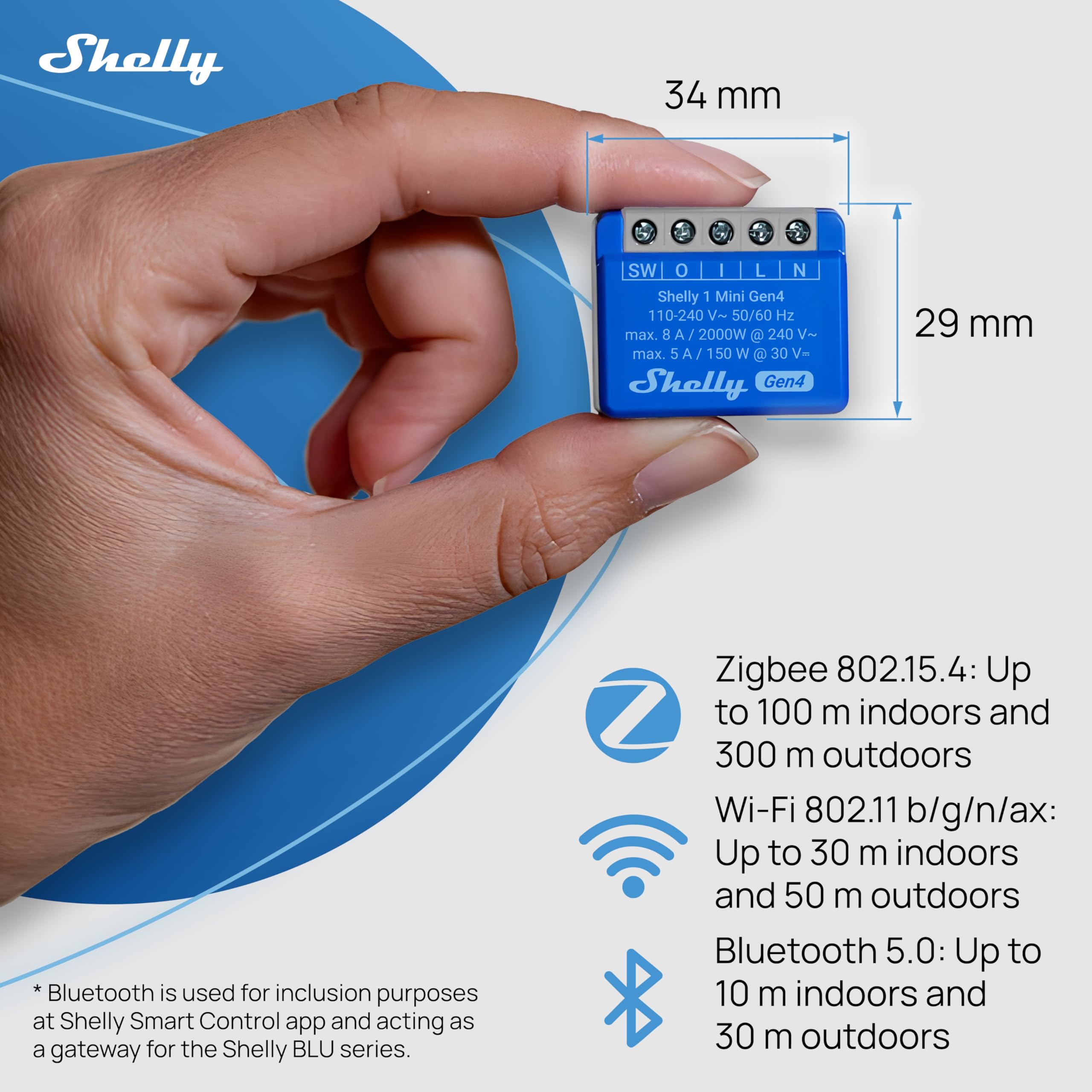 Shelly 1 Mini Gen4 Micromodule interrupteur Matter Zigbee Wi-Fi 1 Canal 8A Contacts secs