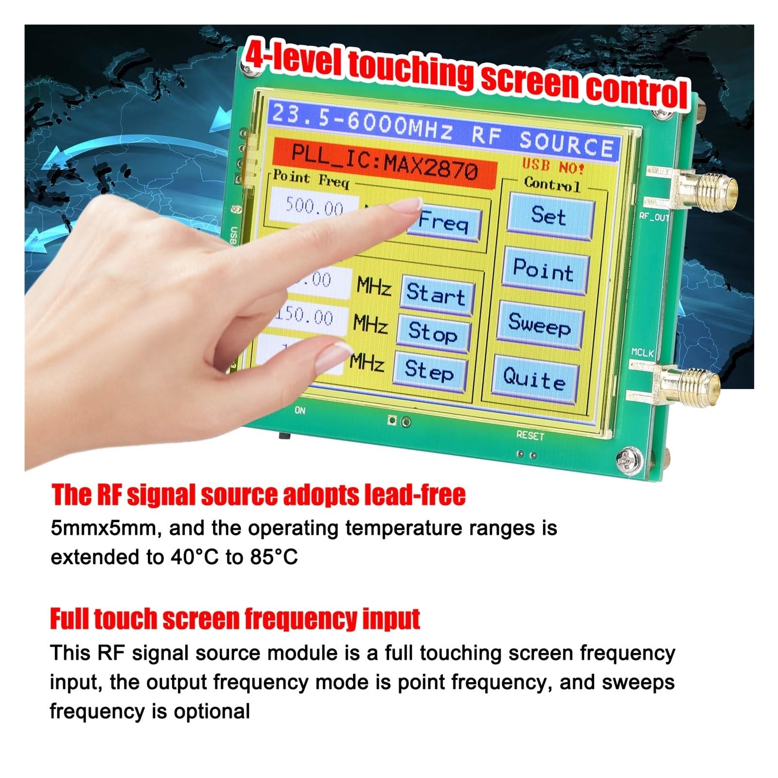 23,5-6000 MHz Signalgenerator 0,5 PPM Rauscharme Signalquelle Berührbarer Bildschirm PC-Softwaresteuerung PLL VCO