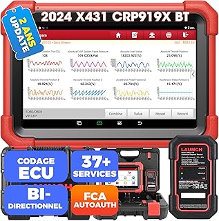 Launch X431 CRP919XBT Elite Valise Diagnostic Auto Multimarque,OBD2 Diagnostic Français,Wireless Bidirectional,Codage ECU,FCA AutoAuth,V.A.G Guided, 37+ Services,Diagnostic Tous Systèmes,CANFD DoIP