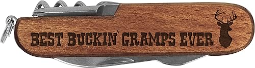 Cuchillo Gramps Best Buckin' Gramps Ever Grabado con láser Madera Oscura 6 funciones Cuchillo de bolsillo Multiherramienta