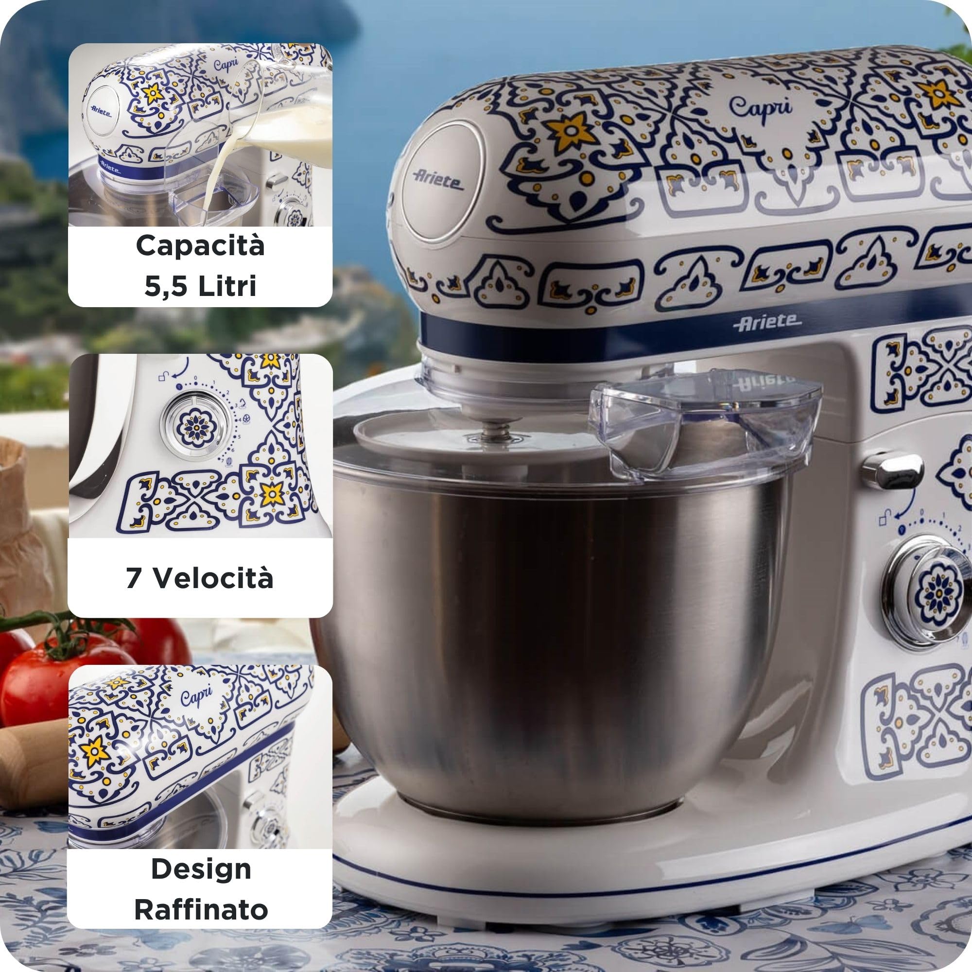 Ariete 1588 Impastatrice Capri, Planetaria, 7 velocità, 2400 Watt, 5,5 litri, Tazza Acciaio Inox
