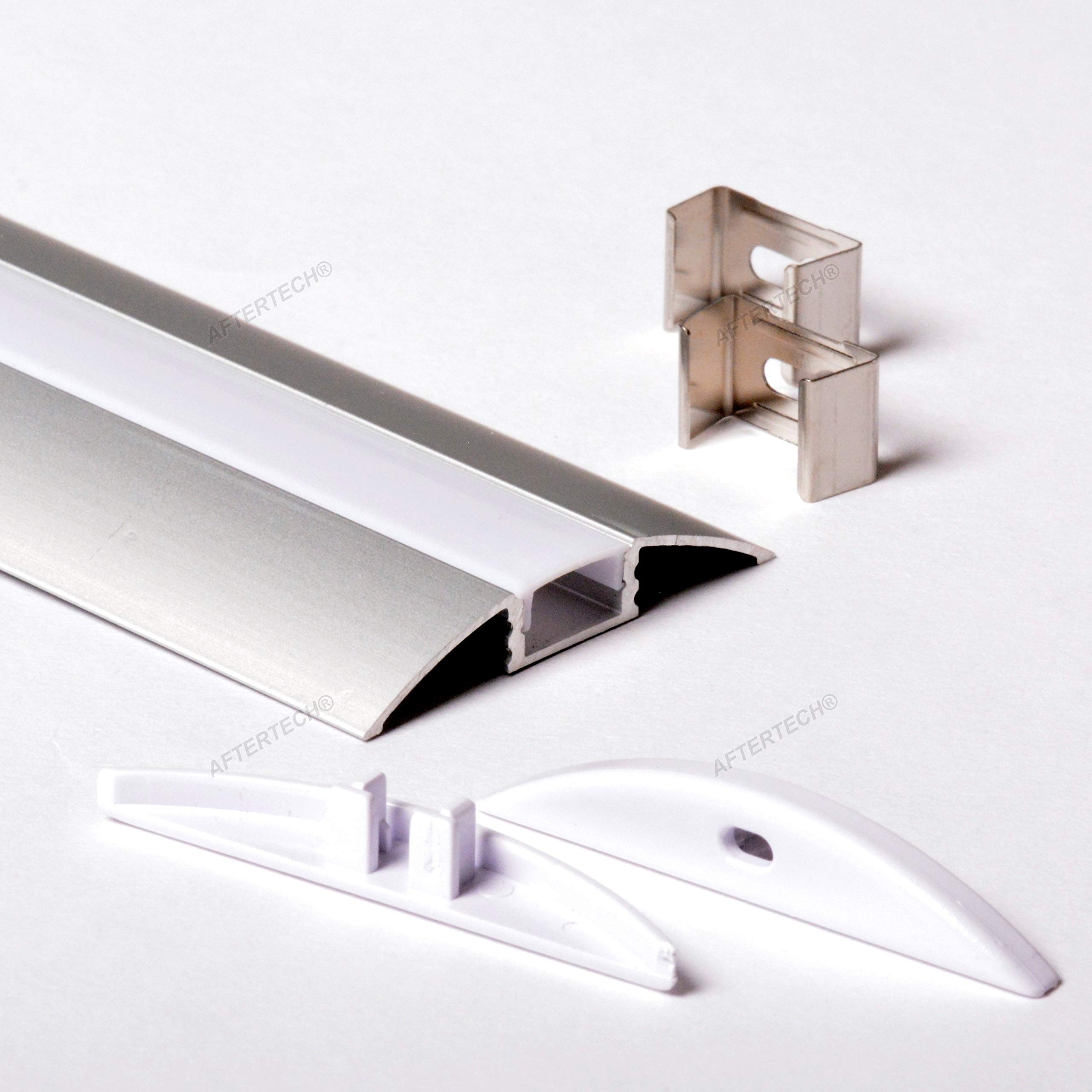 Aftertech® 2m 2metri 5309 53x9mm PROFILO TANGENTE ALLUMINIO 2M PER STRISCE STRIP LED BARRA RIGIDA 2MT + COVER BIANCA