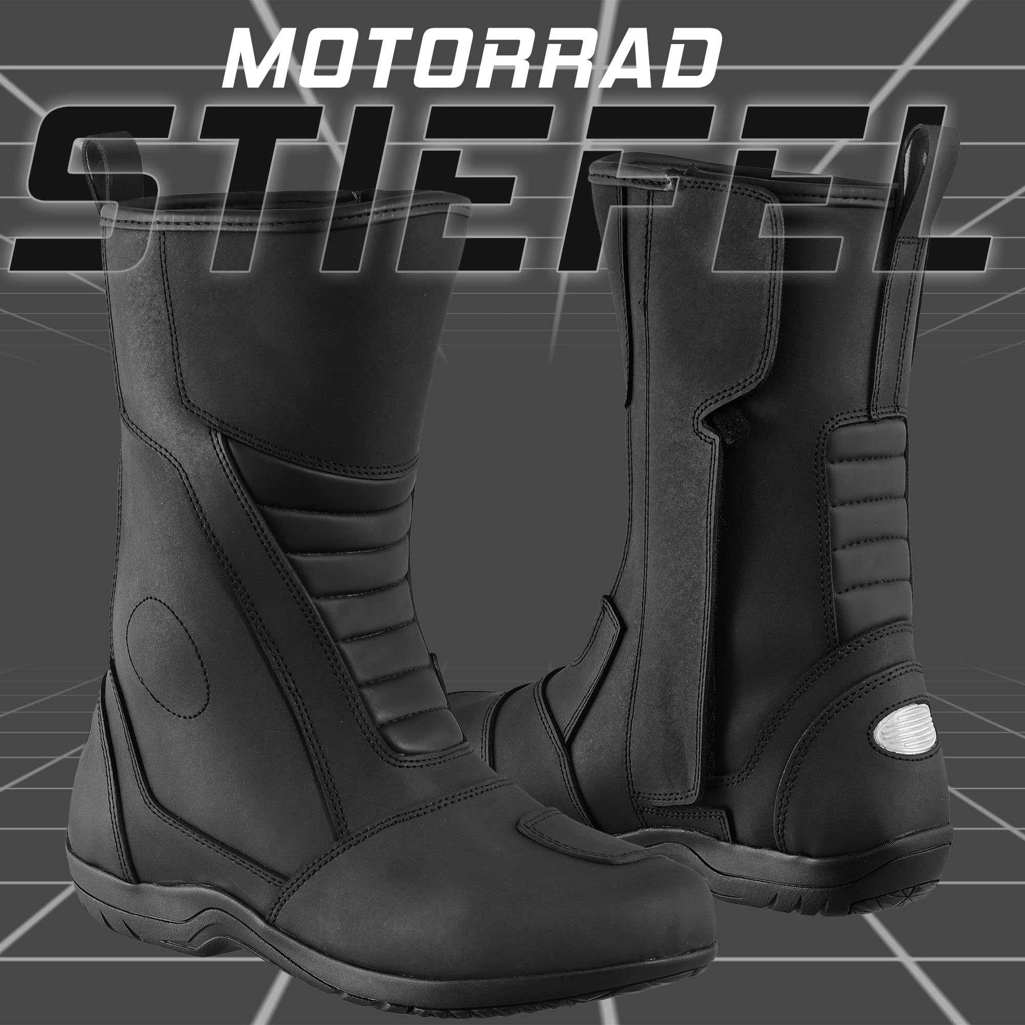 Motorradstiefel für Herren, CE-geprüft (EN13634:2017), Lederschuhe, Motorradschuhe