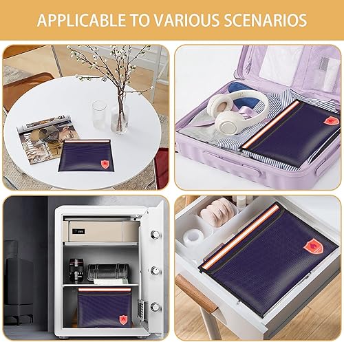 Miniatura 10 de Bolsa de documentos ignífuga 2200F5200F, 11×7.8 pulgadas con cremallera y tira reflectante, aislamiento térmico ignífugobolsa impermeable para