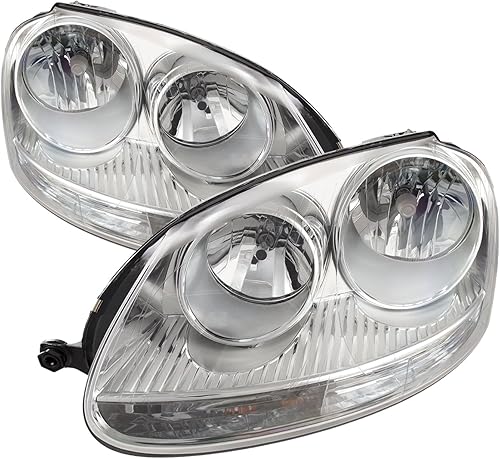 PERDE Compatible con faros delanteros GTI Volkswagen Jetta Tipo 5 Wagon 2005-2010, carcasa cromada, halógena, incluye faros delanteros izquierdo del
