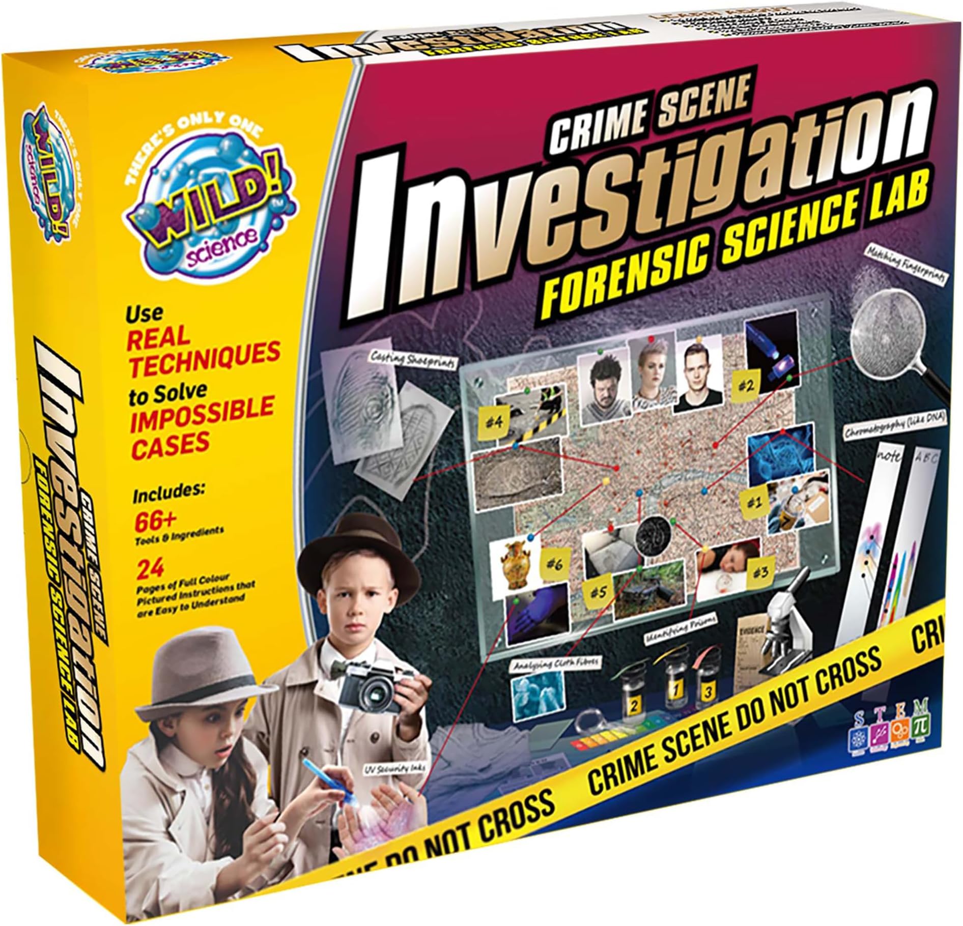 WILD! Science Crime Scene Investigation - Forensic Science Kit - Ages 8+ - Match Fingerprints, Analyze DNA, Find Secret Messages and More!