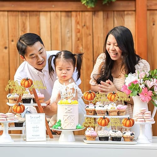 Miniatura 7 de Paquete de 24 adornos para cupcakes de calabaza con purpurina para cupcakes de calabaza para cosecha de otoño, baby shower, niños, cumpleaños,