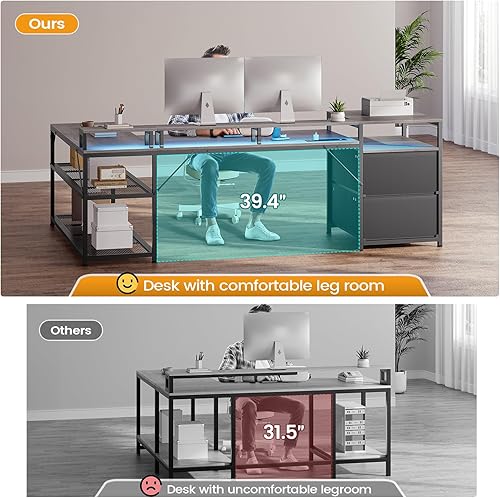 Miniatura 14 de SEDETA Escritorio en forma de L de 67 pulgadas con cajones, escritorio de oficina para computadora con estantes de almacenamiento y toma de Marrón