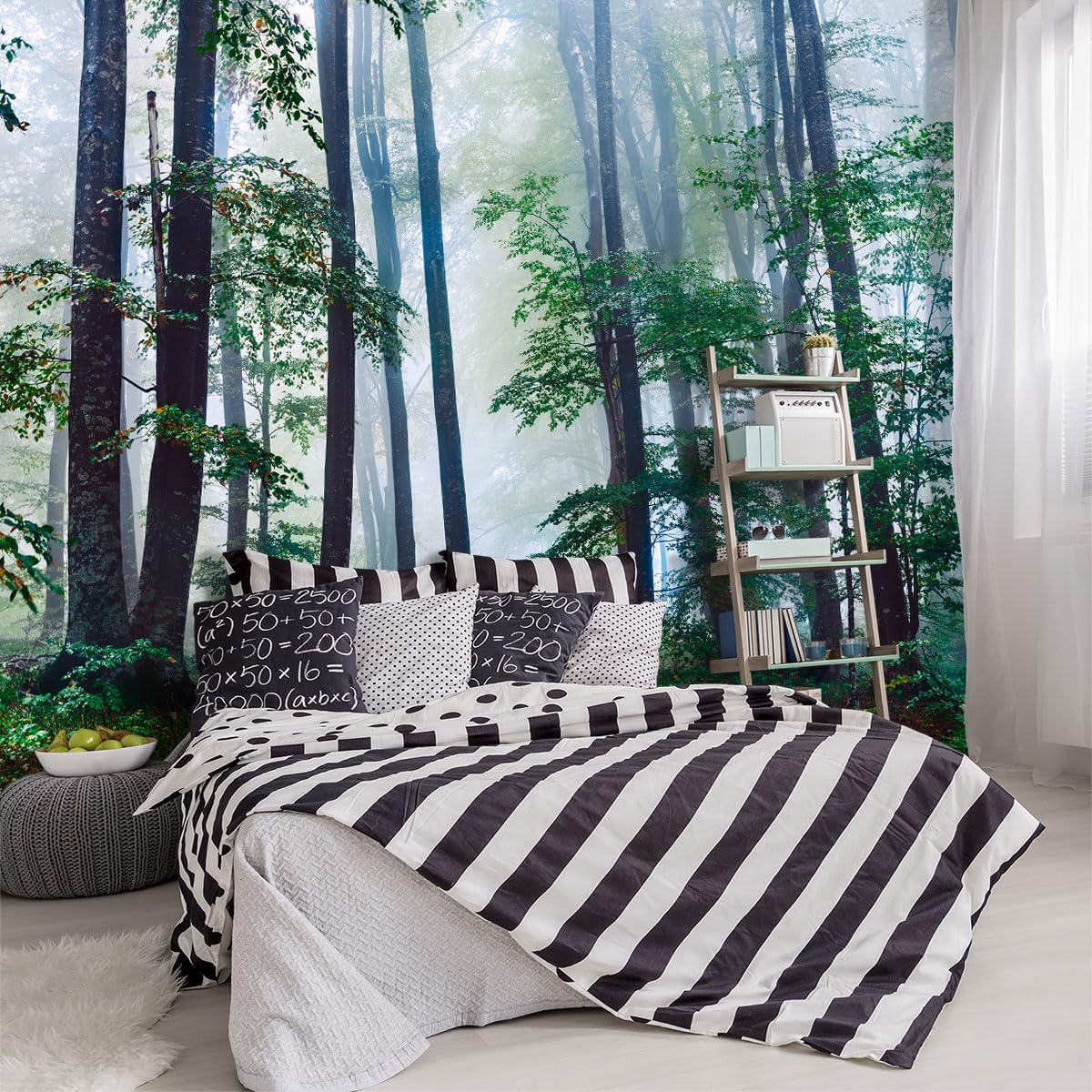 -Green Forest Landscapes Woodland Tree Fabric Wallpaper Living Room Bedroom Bathroom Jungle Wall Mural- 160"x108"? not Peel and Stick? Green forests 160"x108"