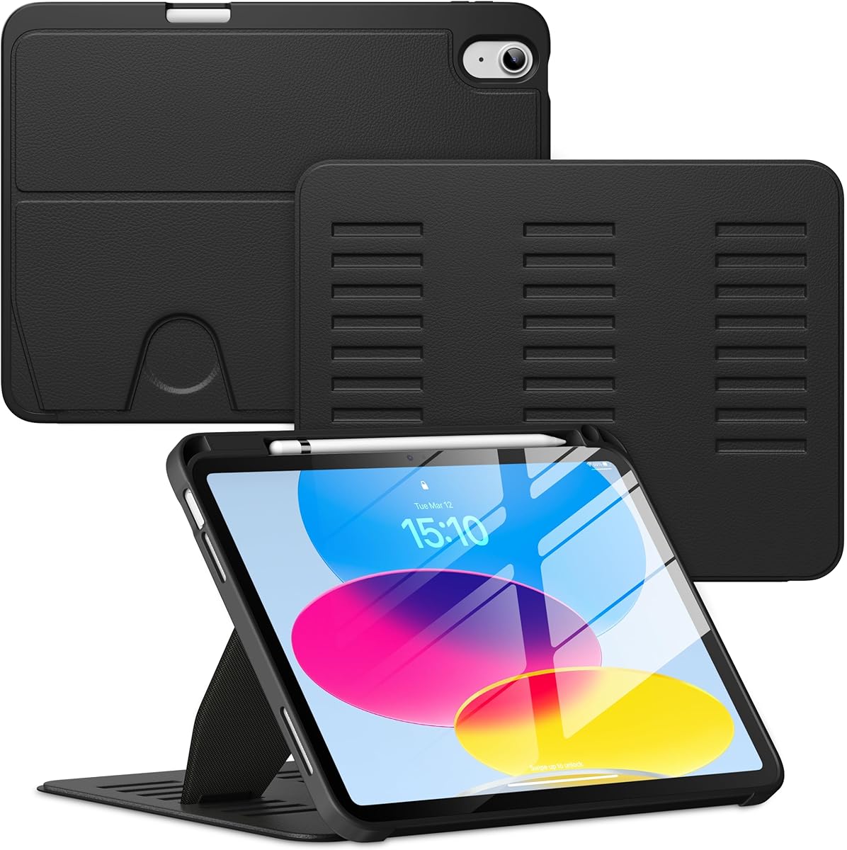 VIKESI Case for iPad (A16) 11-inch 2025 and iPad 10th/11th Generation 10.9 Inch 2022,Multiple Angles Magnetic Stand Cover,Shockproof Back,Pencil Holder,and Auto Sleep/Wake,Black