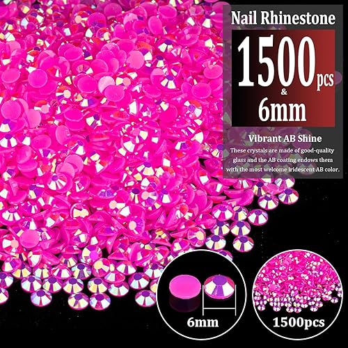 Miniatura 2 de 1500 diamantes de imitación de resina de 0.236 pulgadas a granel, color rosa intenso AB con parte trasera plana, diamantes de imitación redondos de