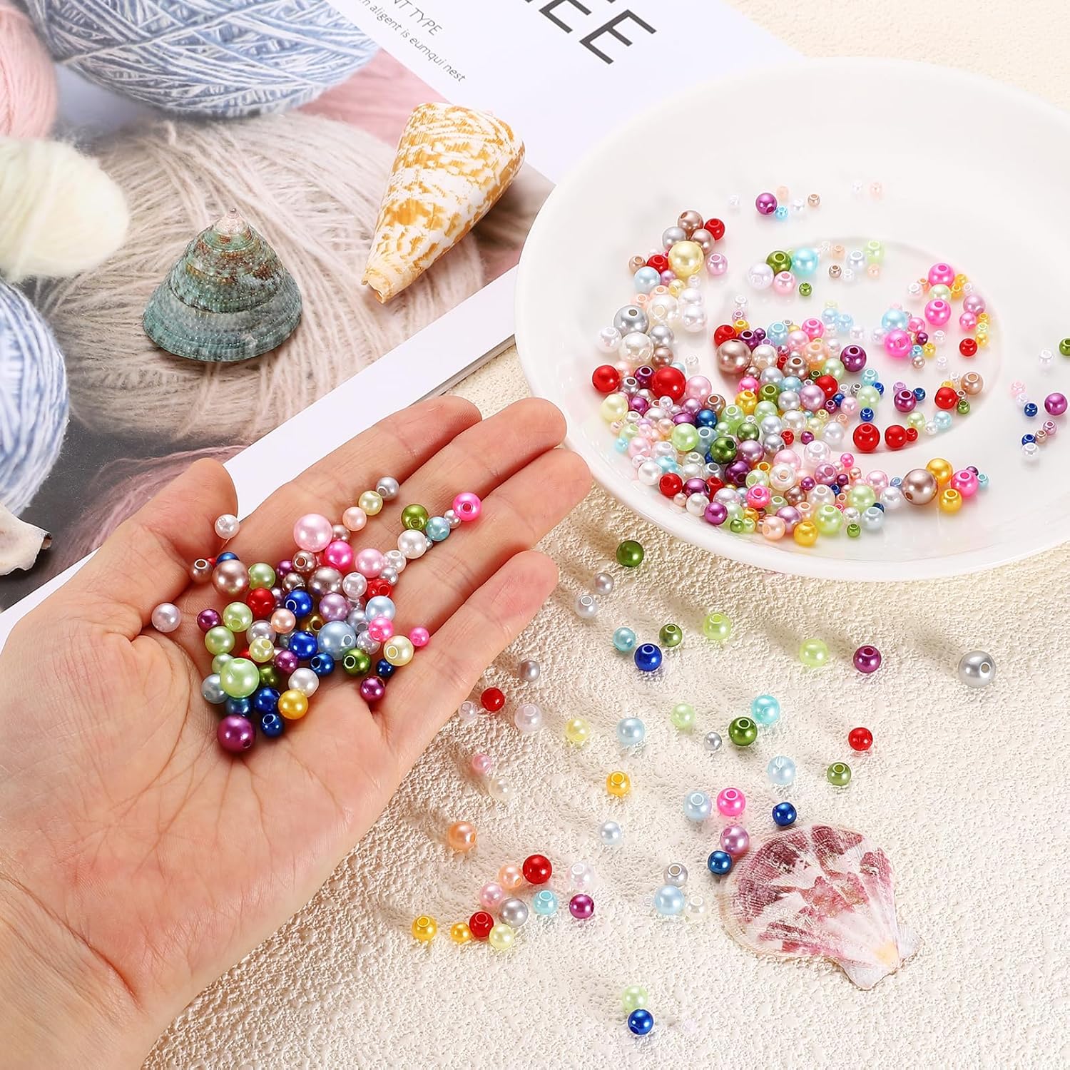 uxcell 300Pcs Pearl Beads with Hole, 3-8mm Mixed Round Loose Crafts Beads, Plastic Sew on Pearls Bulk Decoration for Jewelry Making Necklaces Earrings, Table Scatters, Mixed Light Color - Image 4