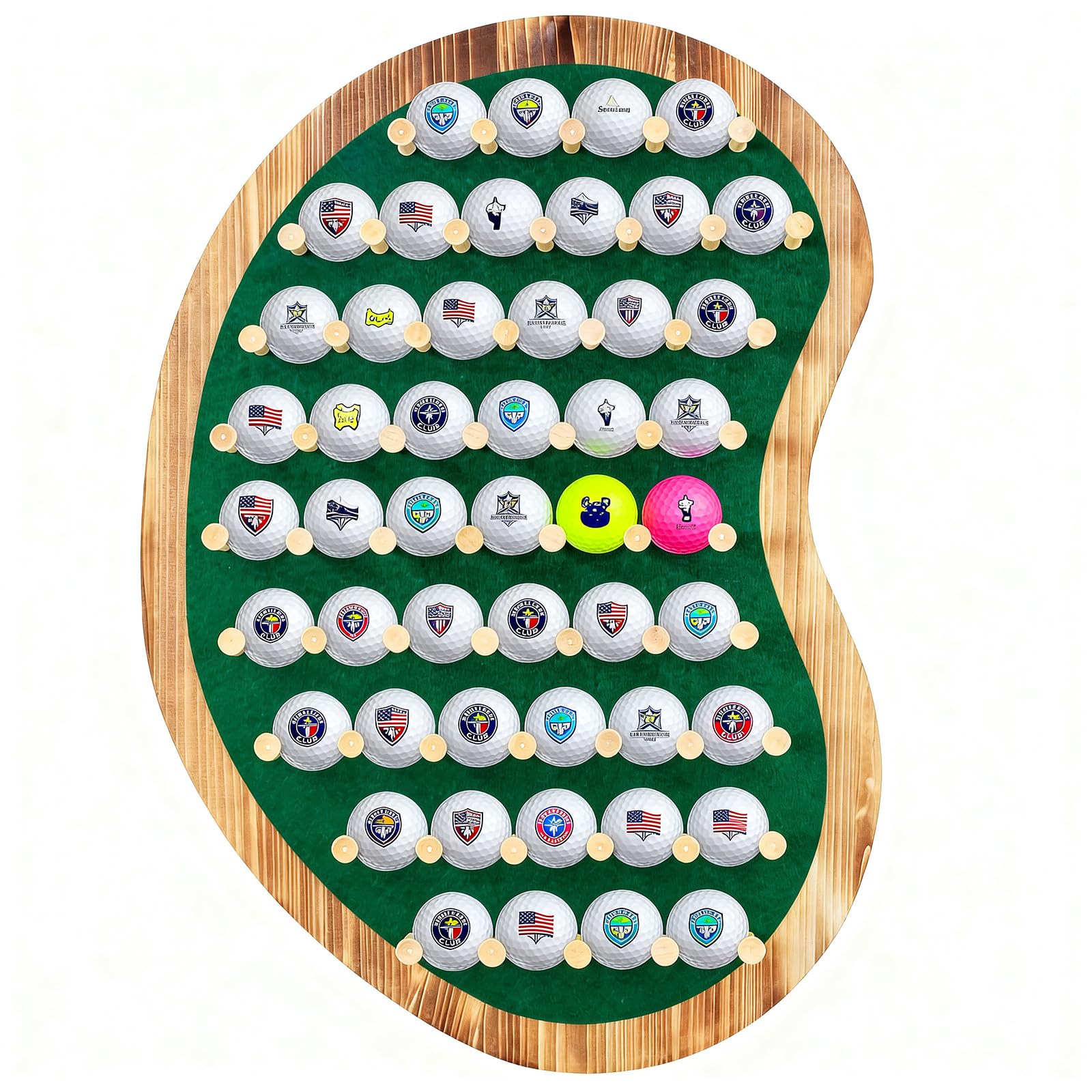 Golf Ball Display Case for 49 Golf Balls - Fathers Day Golf Gifts, Wall Mount Holder, Display Cabinet Rack Great Golfer Gift for Golf Enthusiasts - Unique Putting Green Shape