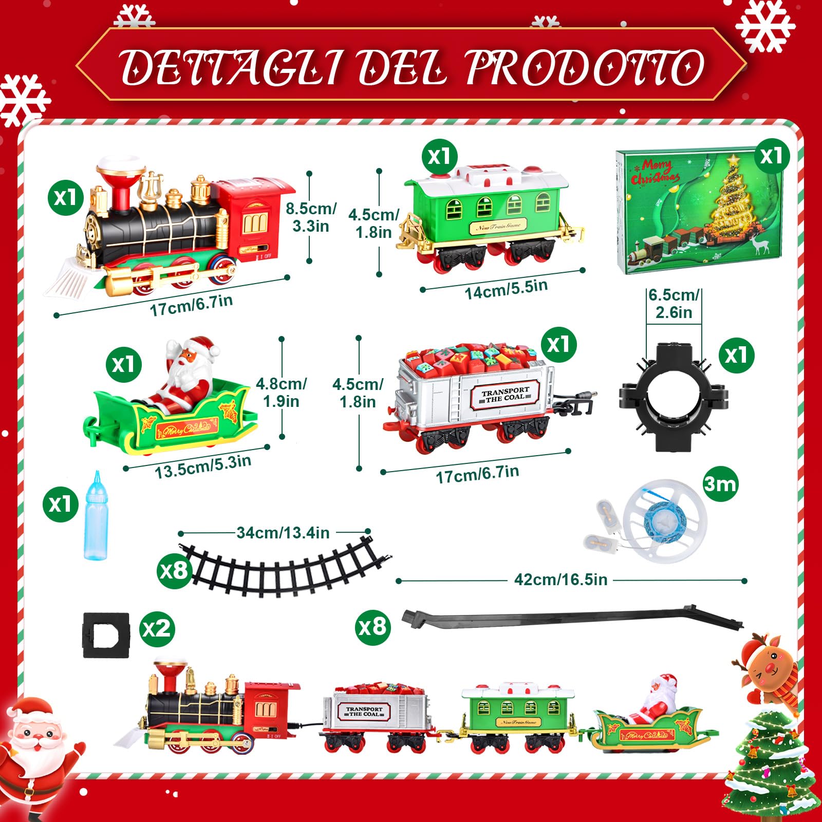 Buzzoxerex Trenino Albero di Natale, Trenino Elettrico Natalizio, Treno per Albero di Natale con Luci a LED Blu, Suoni e Effetto Fumo, Treno Elettrico per Bambini e Famiglia