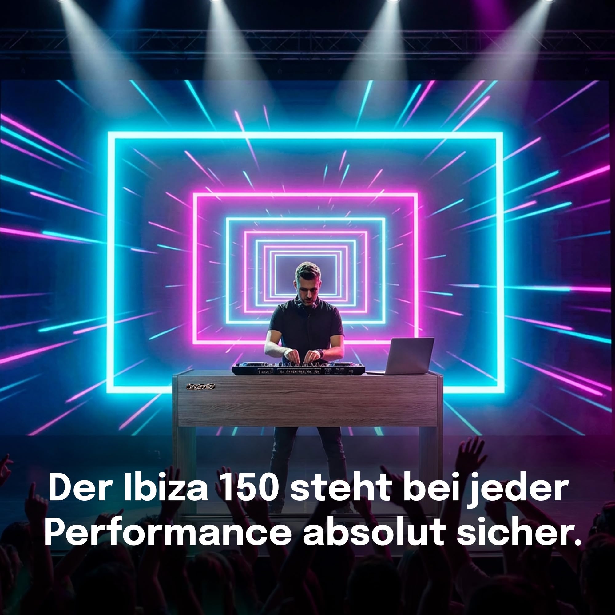 Zomo Deck Stand Ibiza 150 - DJ Tisch 153 x 50,6 x 96 cm - Walnuss - MDF Holz - 46,1 kg - für 2 Decks und einen Mixer bis 19 Zoll