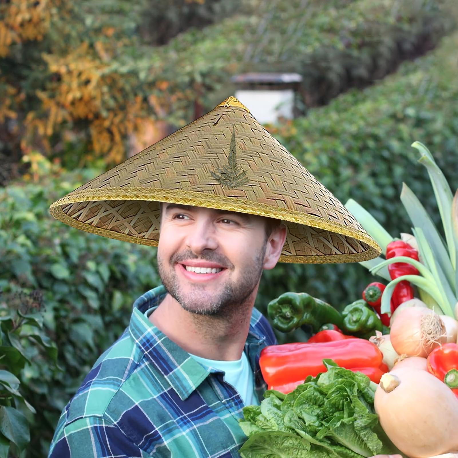 Cappello di Paglia Cinese, 36 cm, Classico Cappello in Rattan, Regalo, Copricapo Impermeabile per Agricoltore, Cappelli di Paglia asiatici per Vacanze, Spiaggia, Giardinaggio, attività