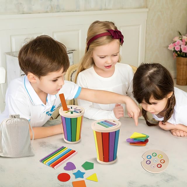 Foto 6 de 7 de Juguetes para Montessori para niños, Juegos de madera para combinar colores y formas,para montessori 1 año