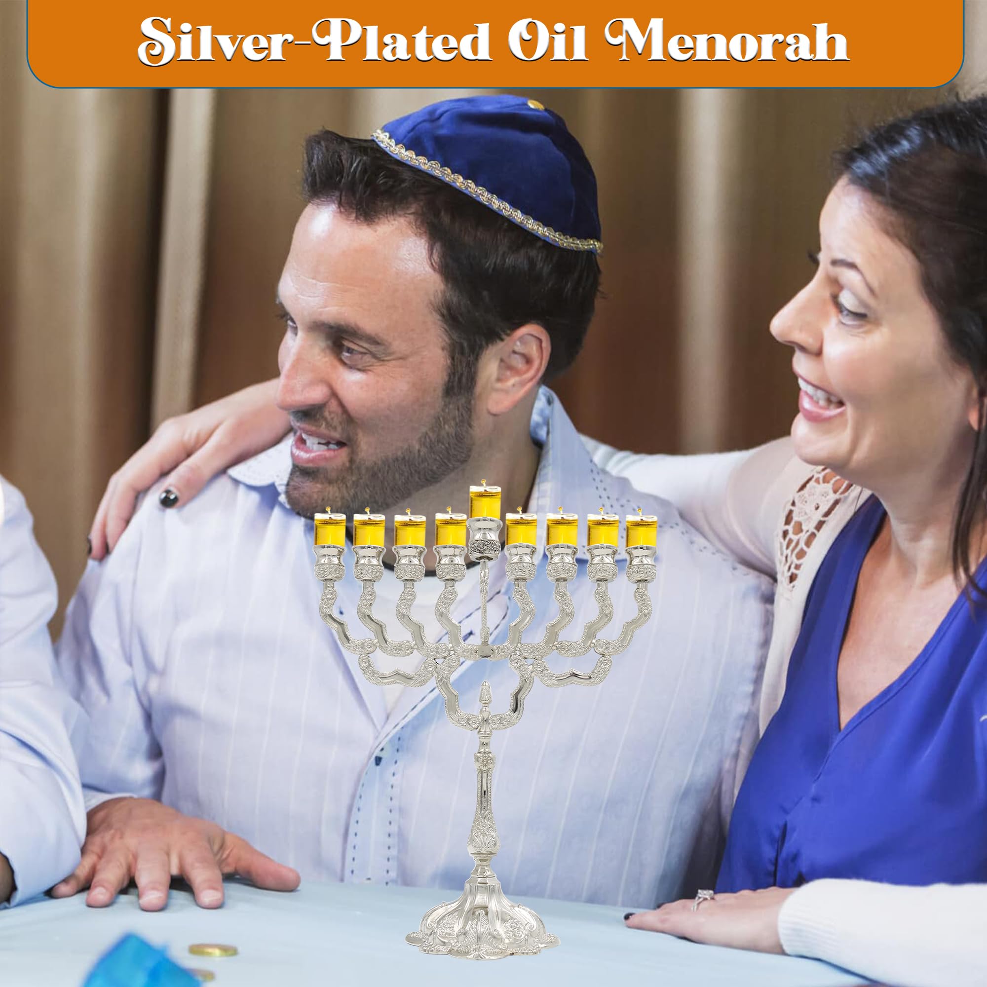 Majestic Giftware MN-HA19599NM Hanukkah Menorah, 12-Inch, Nickel Plated, Oil Menorah, 12 Inch - Image 4