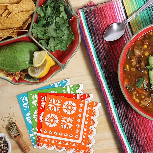 Miniatura 6 de Paquete de 100 servilletas de papel mexicanas desechables para fiestas, servilletas de cóctel de papel picado decorativas para Cinco de Mayo, fiesta