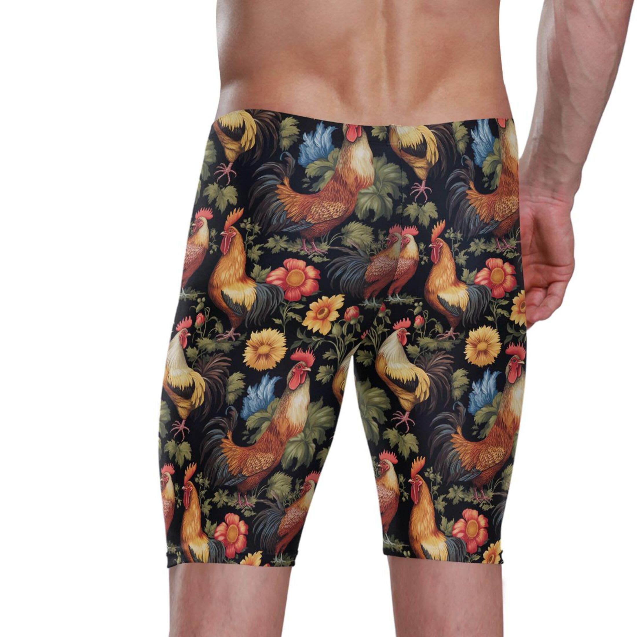 Cock Rooster Flowers Animal Swim Jammers for Men Athletic Durable S B0403044