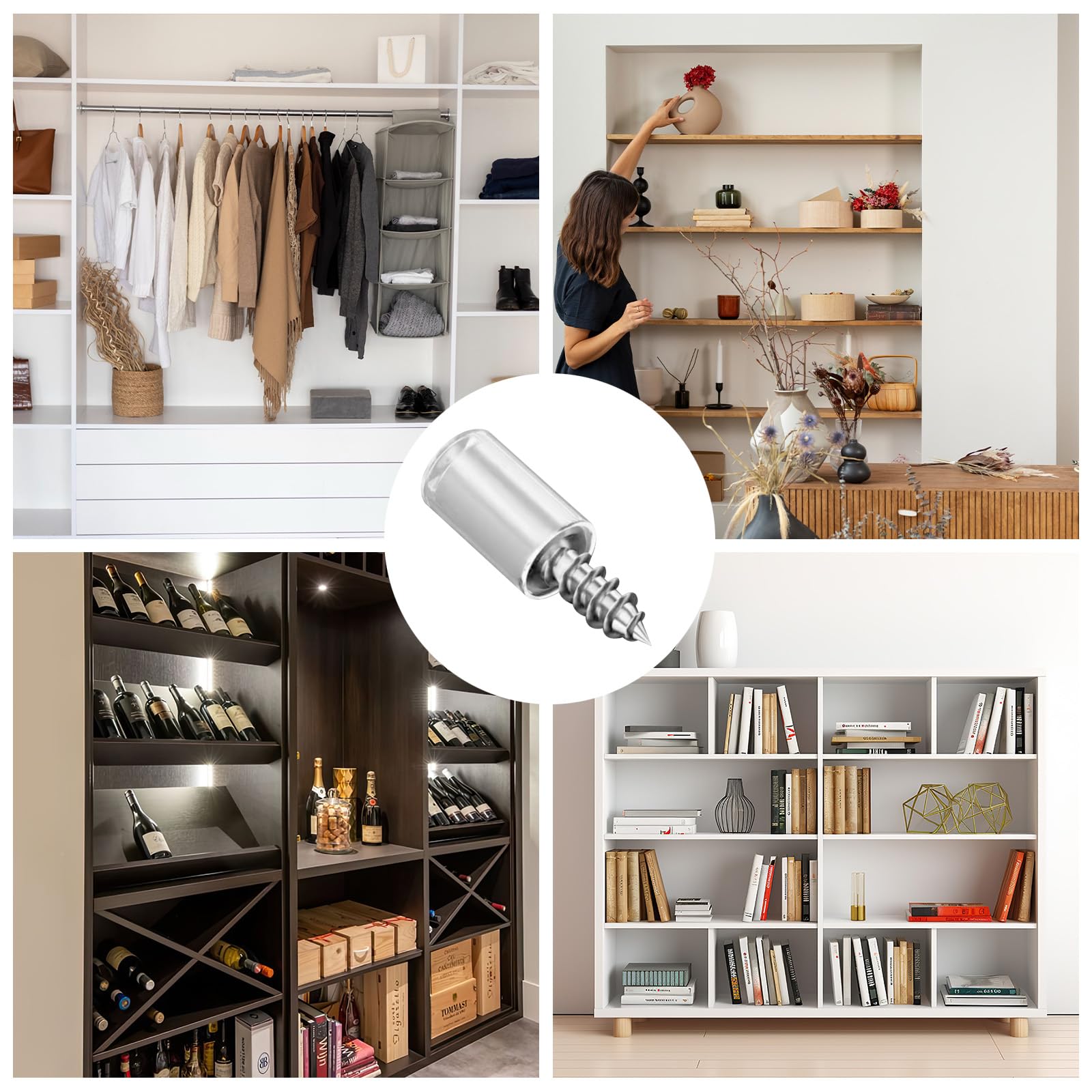 50 Pezzi Staffe per Mensole, Supporti per Mensole, Reggimensola a Scomparsa, Reggipiano Mobili, Sturdy Perni Mensole con Tappo Antiscivolo per Mobili, Armadi, Librerie, Vetro e Legno
