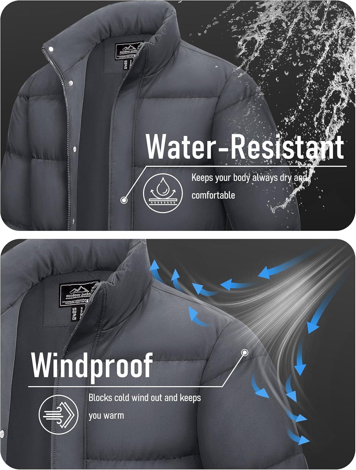MAGCOMSEN Men's Down Jacket Winter Warm Thicken Puffer Coats Water Resistant Windproof Casual Insulated Jacket - Image 4
