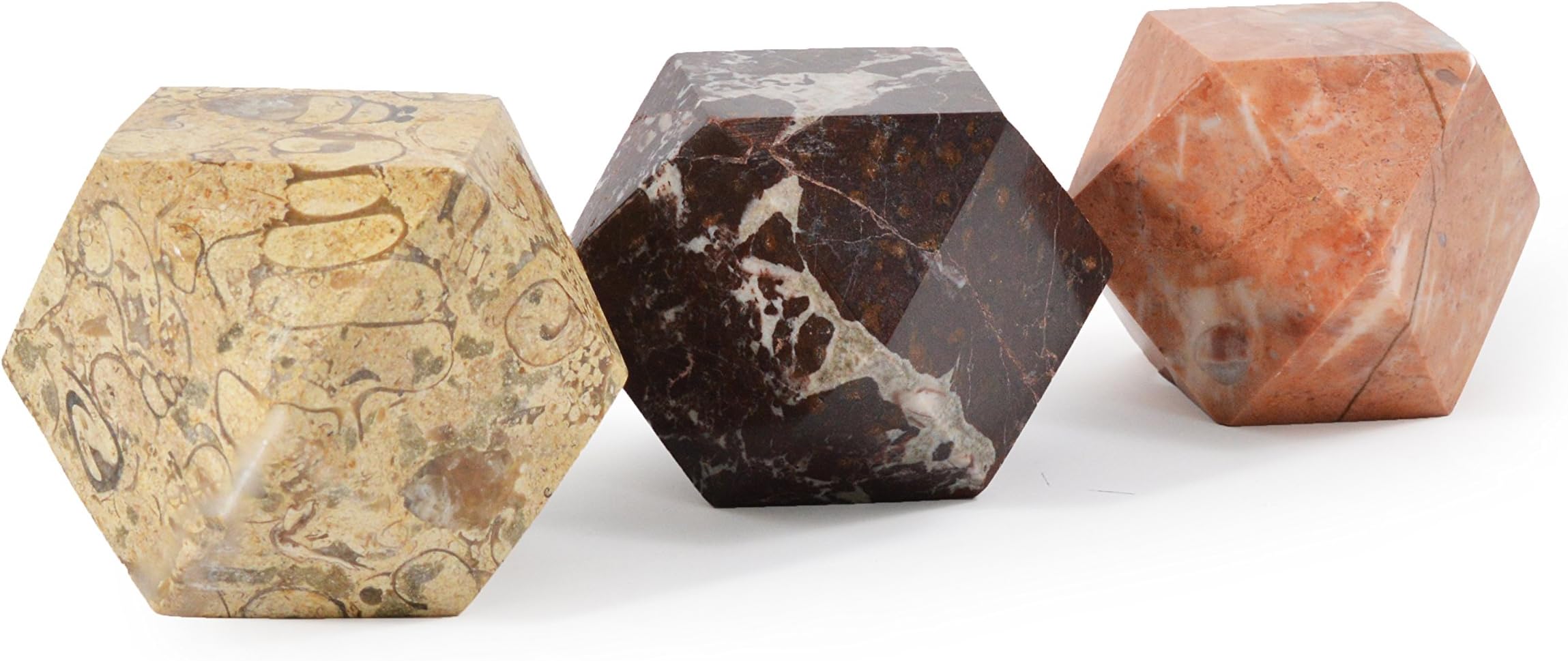 British Fossils Set of Diamond Cut Marble Paperweights (Set of 3)