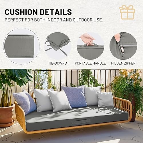 Miniatura 5 de Lokex Cojín de banco, 48 x 18 pulgadas, impermeable, doble tubería, para muebles de exterior, cojines antideslizantes para asiento de ventana de