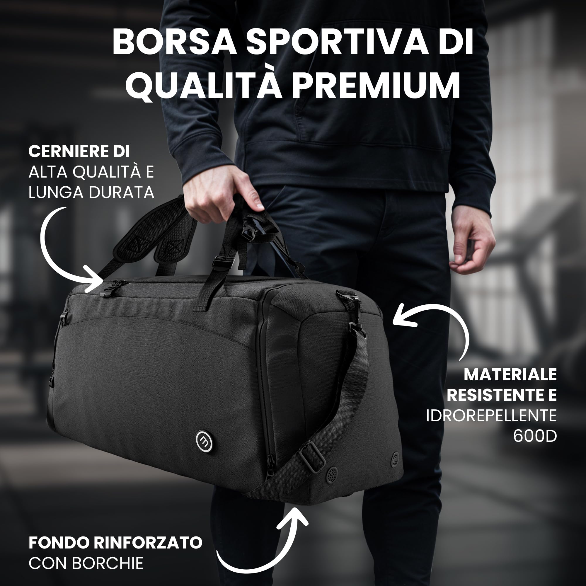 bemaxx Borsone Palestra Uomo Donna Borsa da Viaggio con Scomparto Scarpe e Bagnato | 40/60L con Funzione Zaino, 30/50L Borsa Sportiva da Allenamento Nuoto Fitness Gym Training Sacca Bagaglio a Mano