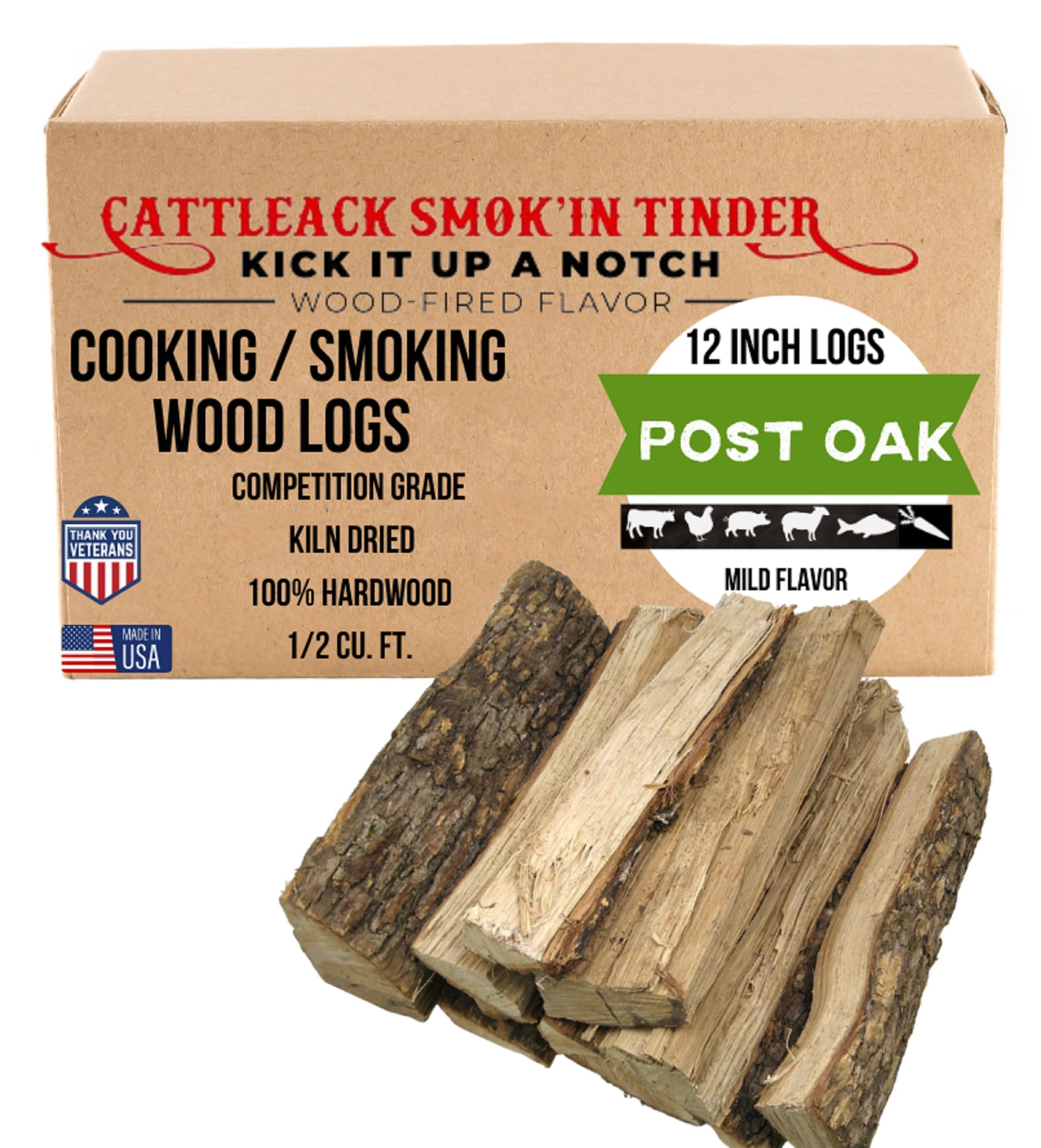 Logs, Cooking, Smoking, Grilling, Master BBQ - USA Smoking Wood Logs, 12" Length, Up to 3" Wide, Comes in 12"x12"x6" Box, 1/2 Cu. Ft., Secret to Smoky Perfection (Post Oak)
