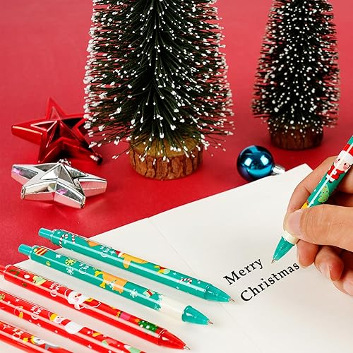 Miniatura 5 de 100 bolígrafos de Navidad a granel, bolígrafos retráctiles de Navidad, Papá Noel, muñeco de nieve, árbol de Navidad, bolígrafos de 0.020 in para