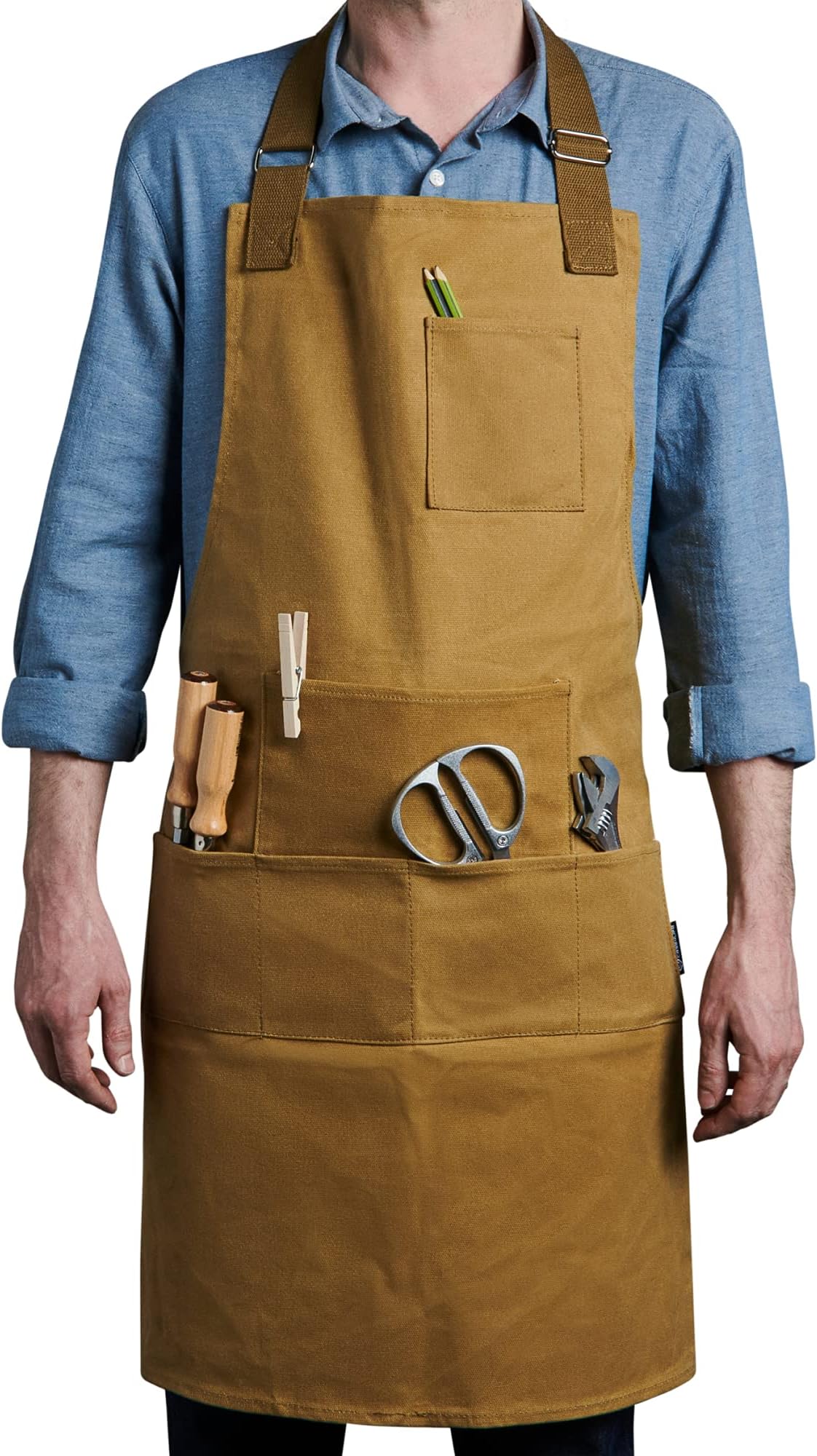 Case4Life - Waxed Canvas Tool Gardening Apron - Adjustable Waist & Neck – Multi-Purpose for Gardening Tools, DIY, Woodwork, Carpenters, Artists - Unisex, Heavy Duty & Water Resistant