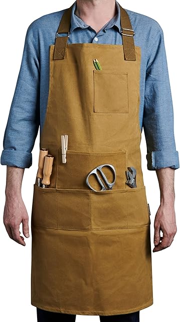 Case4Life - Waxed Canvas Tool Gardening Apron - Adjustable Waist & Neck  Multi-Purpose for Gardening Tools, DIY, Woodwork, Carpenters, Artists - Unisex, Heavy Duty & Water Resistant