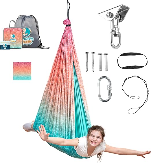 Indoor Sensory Swing for Kids or Outdoor – Holds 300lbs, Double-Layer, & 360° Swivel, Calming Compression Therapy Swing Hammock for Kids & Adults with All Hardware – Sensory-Motor Toys & Gifts