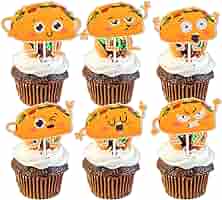 18pcs Gold Glitter Taco Cupcake Toppers - Mexican Fiesta Party Decorations
