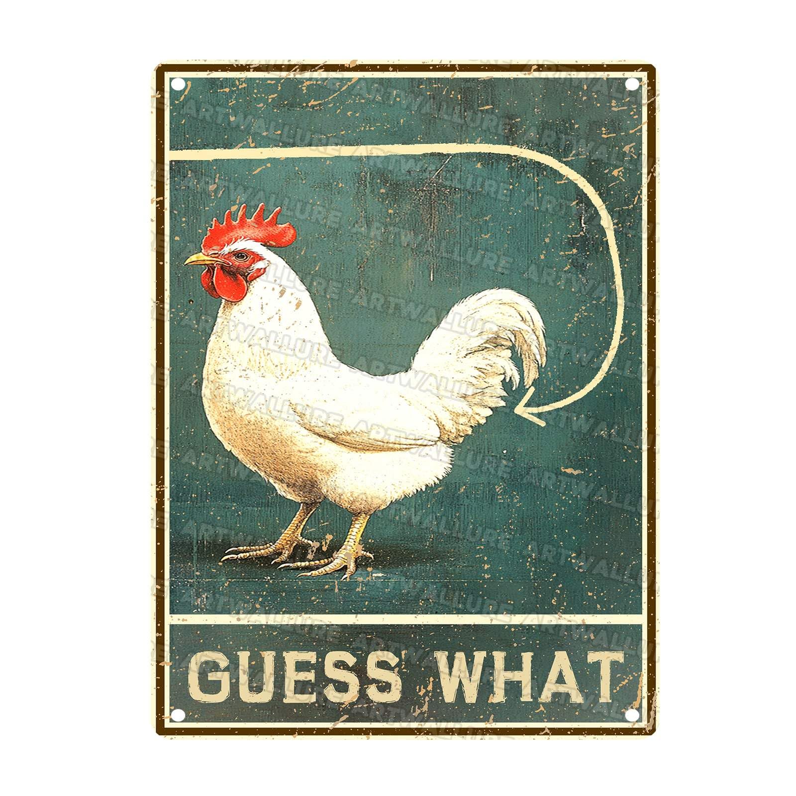 Guess What Chicken Farmhouse Tin Sign, 12x16 Inch Decor