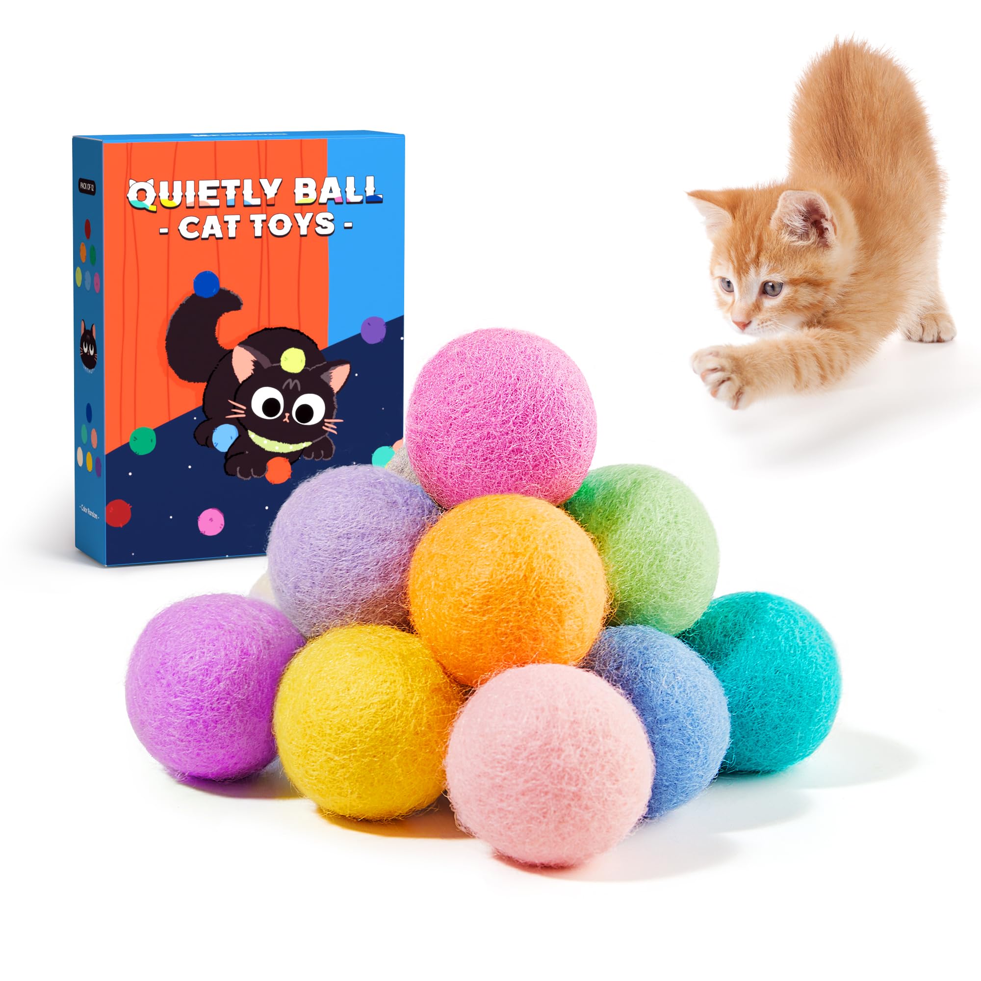 Potaroma 12-Pack Quiet Play Felt Cat Balls with Internal Catnip - Ideal Kicker Toys