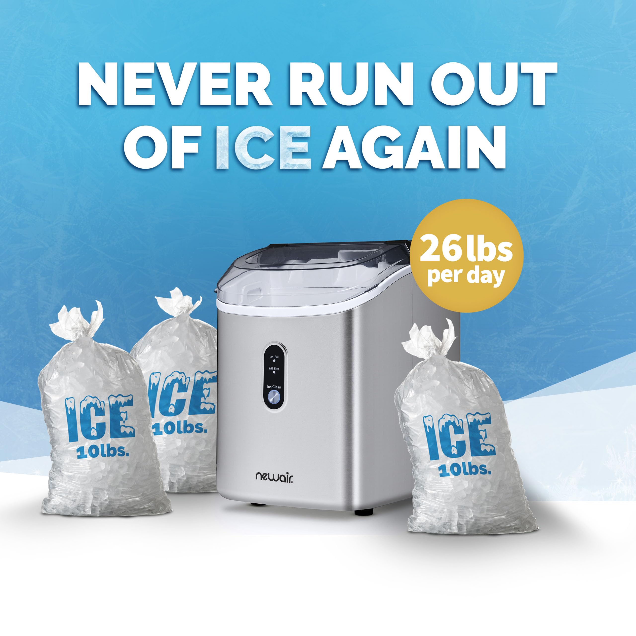 NewAir Countertop Nugget Ice Maker, 26 Lbs/Day Sonic Ice Machine In Stainless Steel – Self-Cleaning, Refillable Tank, Chewable Ice For Home, Kitchen, Office, Or Coffee Bar on Fridge.com - View 5
