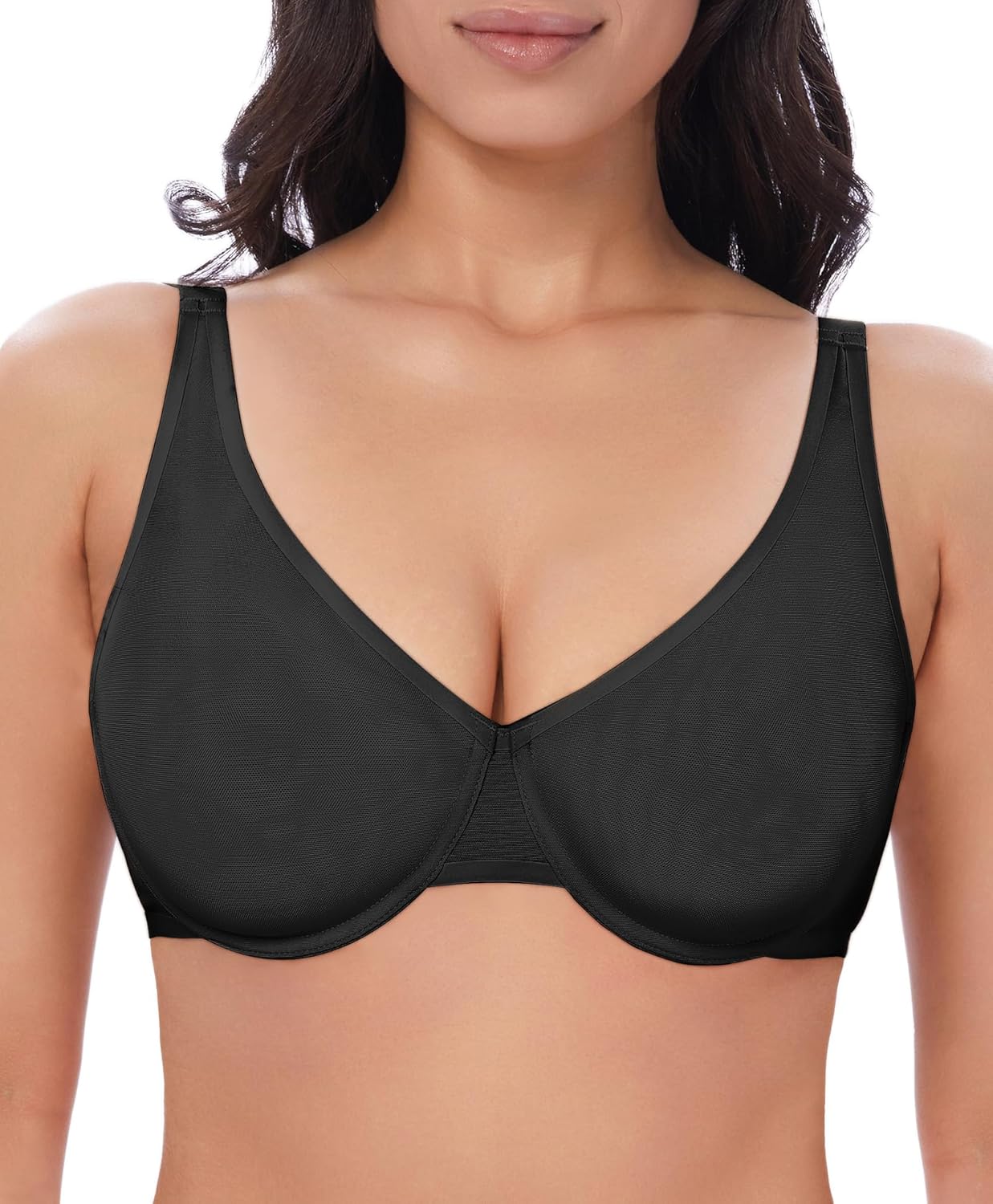 Women's Sheer Balconette Bra Sexy Mesh Full Coverage See Through Unlined Underwire ...