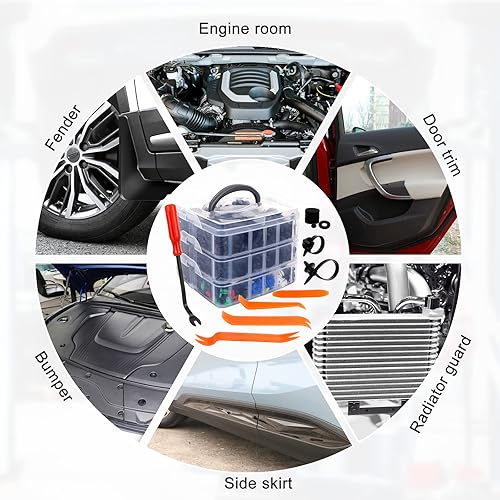 Miniatura 7 de Juego de 1365 clips de retención de empuje para automóvil, clips de plástico para guardabarros, 44 tamaños más populares, juego de remaches de