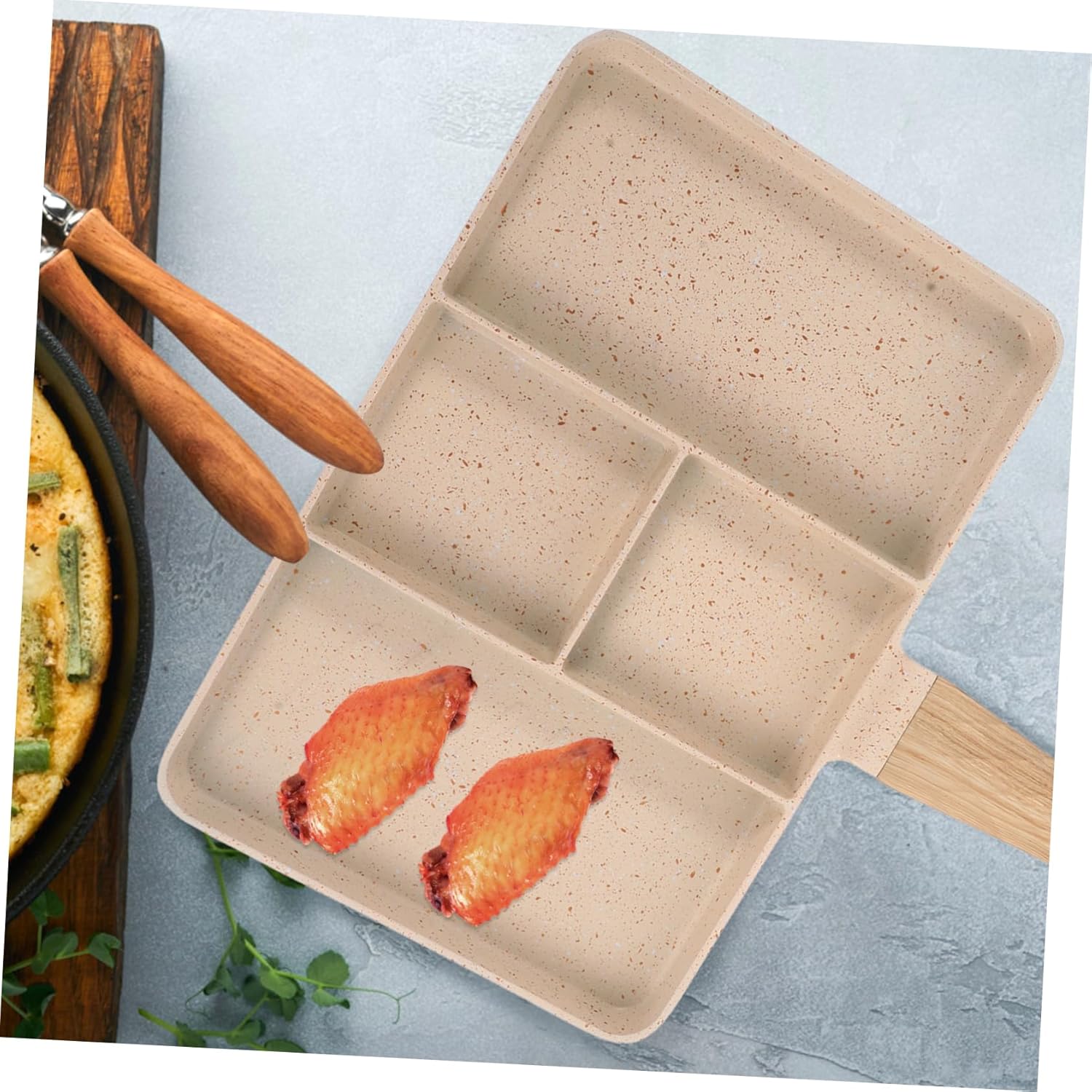 SMASOLO Nonstick Multi Section Kitchen Pan for Eggs and Steak Ergonomic Non Stick Coating Frying Pan for Daily Use Versatile Breakfast and Dinner Skillet with Plural Grooves Design