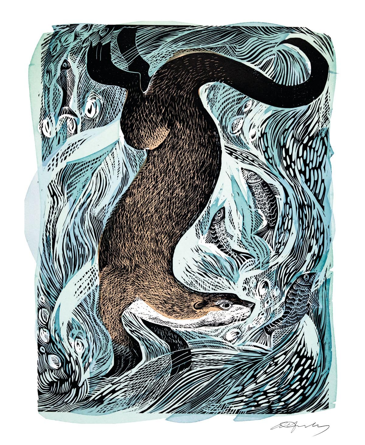 Angela Harding Fishing Otter Blank Greeting Card with Envelope