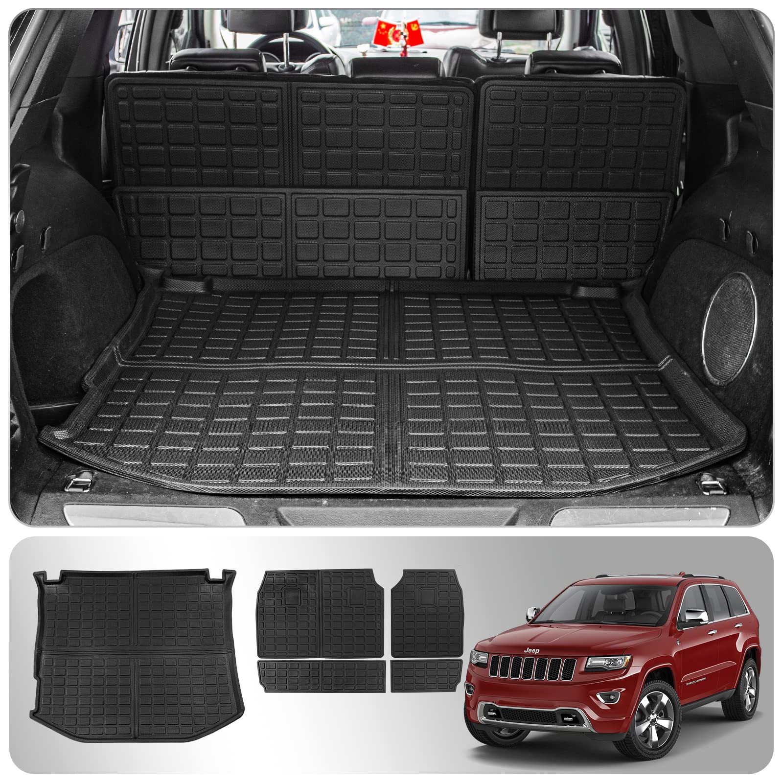 Thinzyou Cargo Mat Compatible with 2011-2021 Jeep Grand Cherokee Trunk Mat 2022 2023 Grand Cherokee WK Cargo Liner All Weather Back Seat Cover Protector Accessories (Trunk Mat+Backrest Mats)