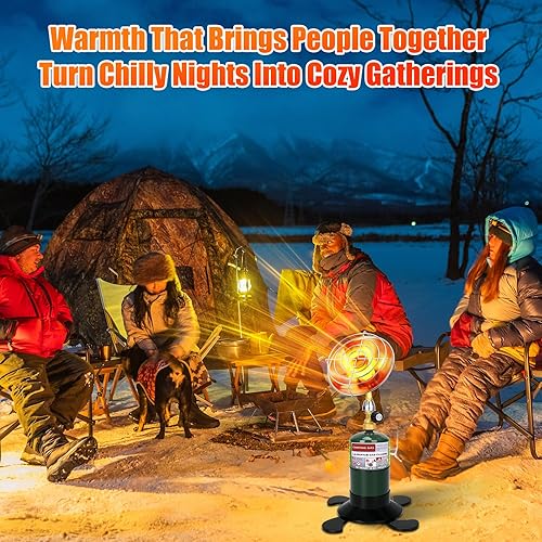 Miniatura 9 de Calentador portátil con encendedor USB resistente al viento, calentador de propano para espacio al aire libre con válvula de control de base