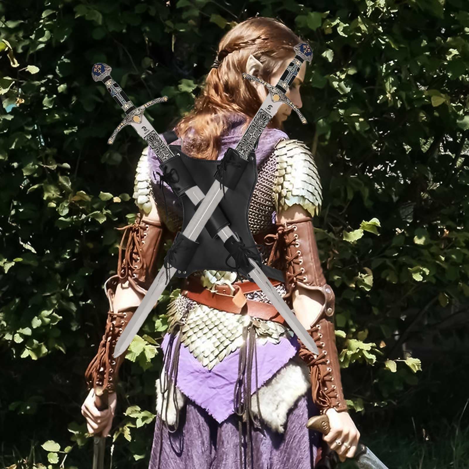 Uchwyt na miecz, skóra, regulowana, kieszeń na miecz, średniowieczny miecz, pochwa, pochwa, plecy, kabura na plecy z mieczem, do kostiumu samurajskiego, Cosplay, Halloween, na imprezę