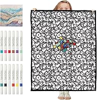 ZHOYIMIMI Animal DIY Coloring Blanket for Adults & Kids - Washable Velvet Throw with 12 Markers, Custom Home Decor Kit