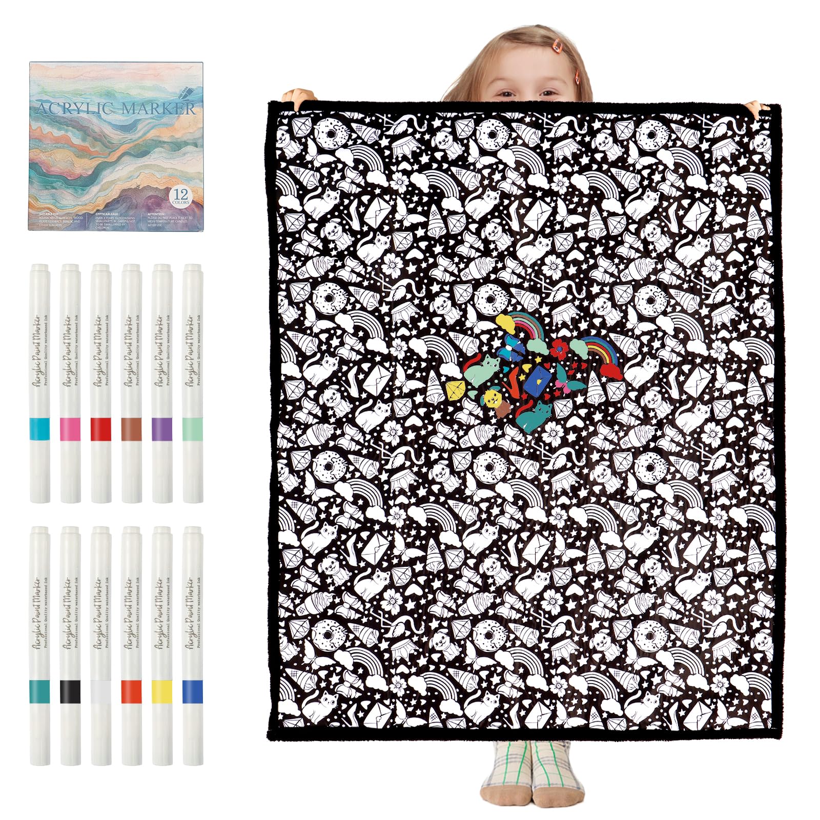 Photo 1 of ZHOYIMIMI DIY Coloring Blanket for Adults, Color Your Own Blanket with 12 Markers, Washable Cozy Velvet Kit for Everyday Use & Home Decor, Adds a Unique Touch to Living Rooms or Kids' Spaces (Animal)