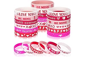 JUNEBRUSHS 42pcs Valentine's Day Party Favors Silicone Bracelets for Kids and Adults
