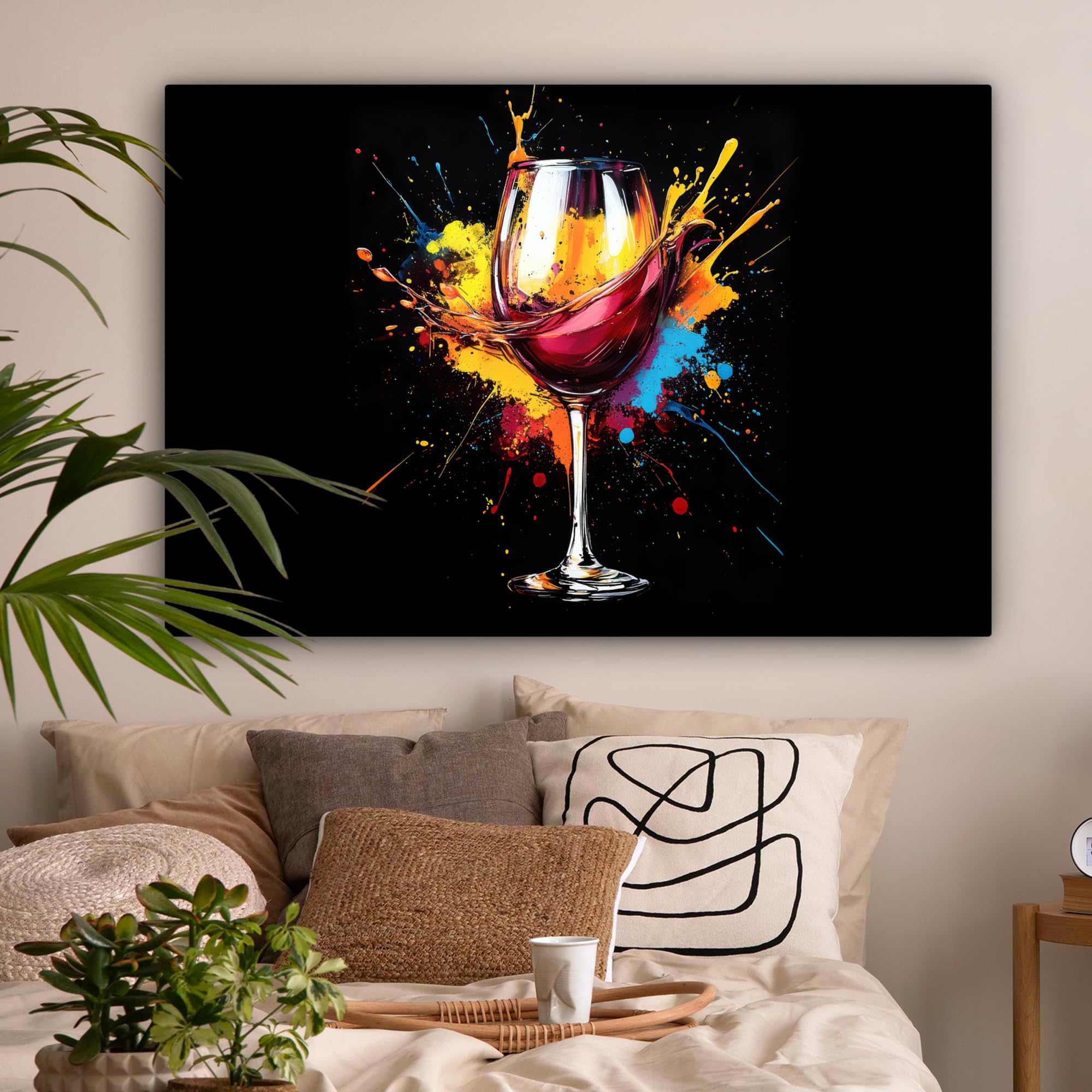 MuchoWow© Cuadros Decoracion Salon Modernos 120x80 cm para Dormitorios Cuadro Decorativos de Salon Lienzos Decorativo Pared Decoracion Lienzo Modernos Vino - Copa - Graffiti - Rojo - Pintura