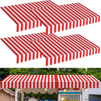 Preboun 2 Pcs 27.6x 59 Circus Awning Decorations Striped Carnival Tent Awning Wall Decorations Red and White Decor Carnival Stand Party Photo Accessory
